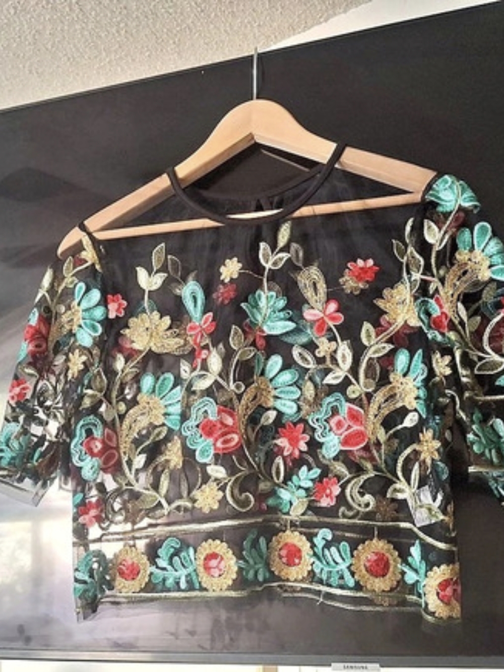 SHEIN Floral Embroidery Mesh Top Without Bra Floral Blouse Medium